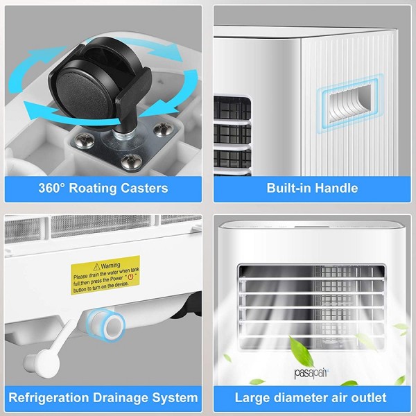 Pasapair Portable Air Conditioner/Air Cooler 10000 BTU with Dehumidifier&Fan Mode/Quiet AC unit Cools Rooms to 400 sq.ft,with Remote Control,LED Panel/Timer/Window Mount Exhaust Kit for Home Office