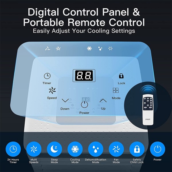 Pasapair 10000 BTU 3-in-1 Portable Air Conditioner/Air Cooler with Dehumidifier&Fan Mode/Quiet AC unit Cools Rooms to 400 sq.ft,with Remote Control,LED Panel,Wheels for Easy Mobility for Home Office