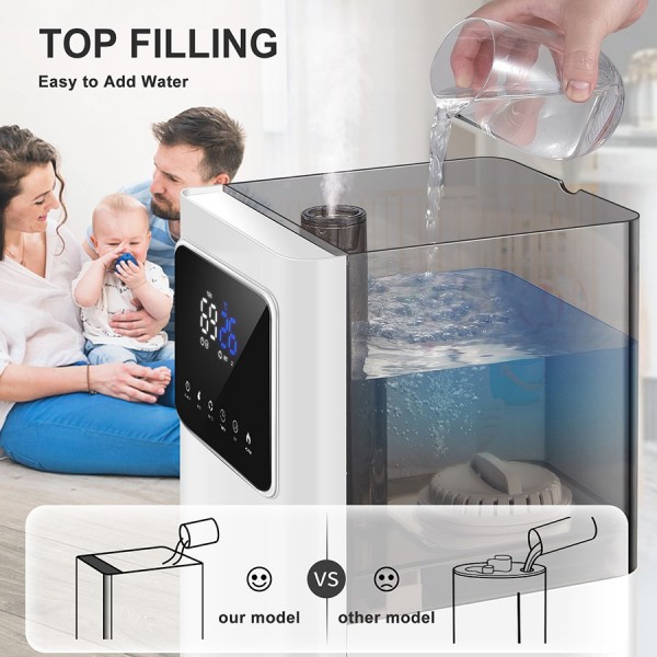 Humidifiers 6L pasapair Top Fill Humidifier 2-in-1 Ultrasonic Warm and Cool Mist Humidifier with Essential Oil Tray for Large Room Bedroom Auto Shut-Off Quiet Operation for Babies Remote Control