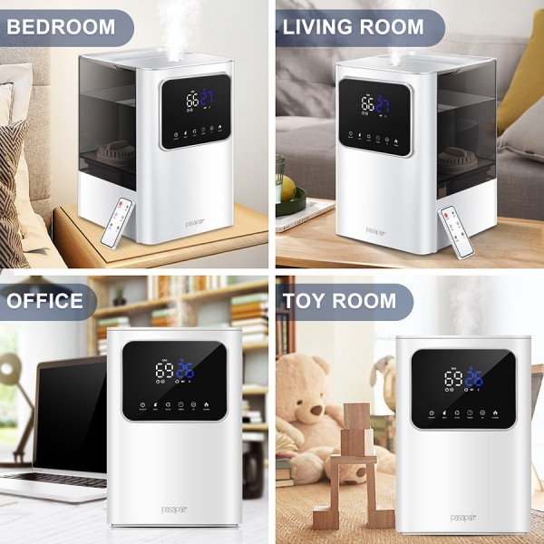 Humidifiers 6L pasapair Top Fill Humidifier 2-in-1 Ultrasonic Warm and Cool Mist Humidifier with Essential Oil Tray for Large Room Bedroom Auto Shut-Off Quiet Operation for Babies Remote Control
