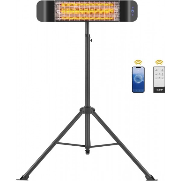 Pasapair Electric Patio Heater with APP Control - 1500W Outdoor Heater Fast Heating with 4 Power Setting - Wall Mounted Infrared Heater Quiet and Odorless - IP65 Waterproof and 24H Timer