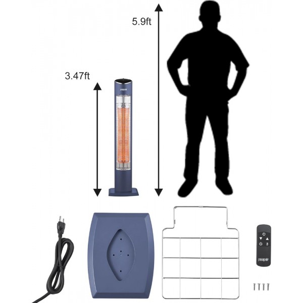 Pasapair Electric Patio Heater,1s Heating Infrared Outdoor Heaters with Remote, 2 Heat Levels and 24H Timer, Portable Freestanding Tower Heater, Overheating, Tip-Over Protection,IPX5 Waterproof，Blue
