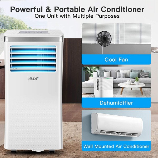 Pasapair 10000 BTU 3-in-1 Portable Air Conditioner/Air Cooler with Dehumidifier&Fan Mode/Quiet AC unit Cools Rooms to 400 sq.ft,with Remote Control,LED Panel,Wheels for Easy Mobility for Home Office