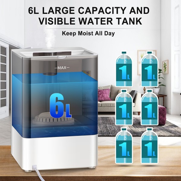 Humidifiers 6L pasapair Top Fill Humidifier 2-in-1 Ultrasonic Warm and Cool Mist Humidifier with Essential Oil Tray for Large Room Bedroom Auto Shut-Off Quiet Operation for Babies Remote Control