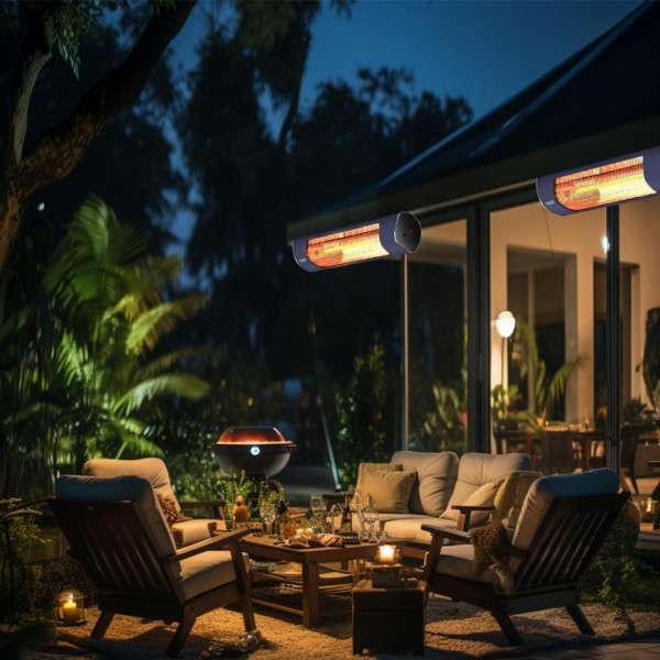 Pasapair Electric Outdoor Heater-Infrared Patio Heaters With Remote-1s Heating and 3 Heat Levels Wall Mounted Infrared Heater Quiet and Odorless-24H Timer,IP55 Waterproof,Blue