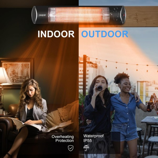 Pasapair Electric Outdoor Heater-Infrared Patio Heaters With Remote-1s Heating and 3 Heat Levels Wall Mounted Infrared Heater Quiet and Odorless-24H Timer