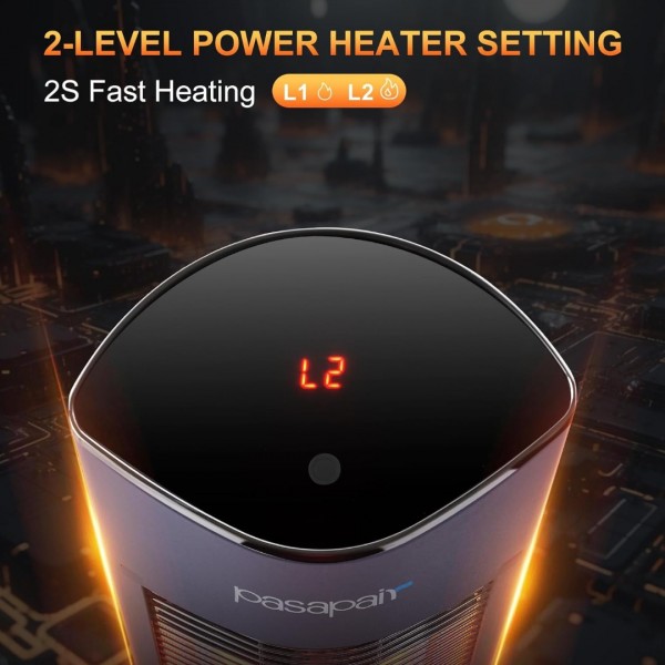 Pasapair Electric Patio Heater,1s Heating Infrared Outdoor Heaters with Remote, 2 Heat Levels and 24H Timer, Portable Freestanding Tower Heater, Overheating, Tip-Over Protection,IPX5 Waterproof，Blue