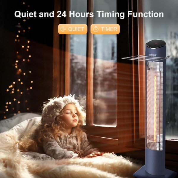 Pasapair Electric Patio Heater,1s Heating Infrared Outdoor Heaters with Remote, 2 Heat Levels and 24H Timer, Portable Freestanding Tower Heater, Overheating, Tip-Over Protection,IPX5 Waterproof，Blue