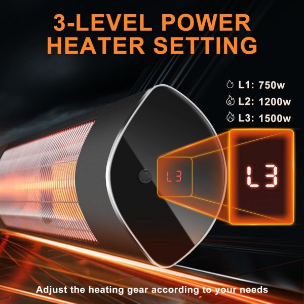 Pasapair Electric Outdoor Heater-Infrared Patio Heaters With Remote-1s Heating and 3 Heat Levels Wall Mounted Infrared Heater Quiet and Odorless-24H Timer