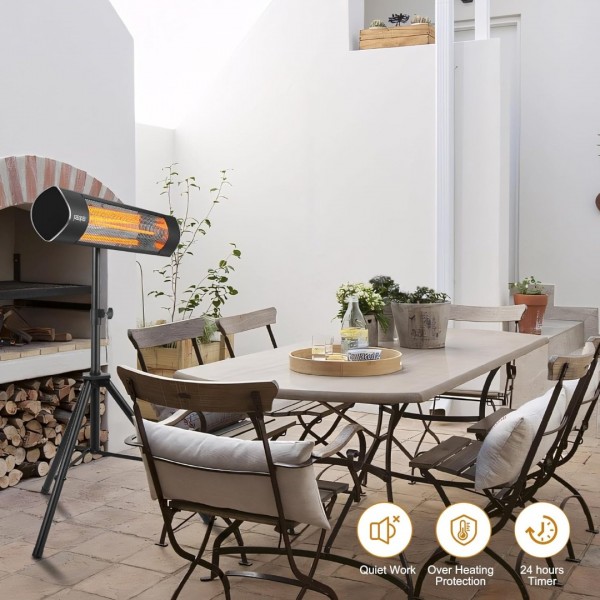 Pasapair Outdoor Heaters, Infrared Heaters with Remote, 3 Heat Settings, 24H Timer, IP65 Waterproof, Electric Patio Heaters with Tripod Stand for Garage,Patio,Home