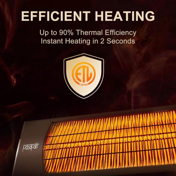Pasapair Electric Outdoor Heater-Infrared Patio Heaters With Remote-1s Heating and 3 Heat Levels Wall Mounted Infrared Heater Quiet and Odorless-24H Timer
