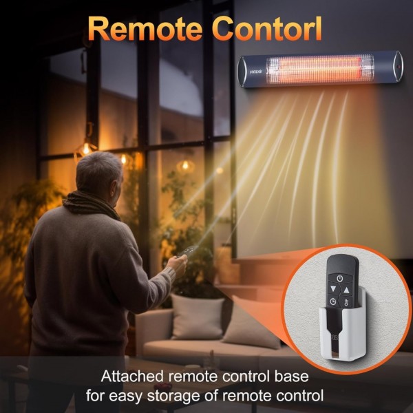 Pasapair Electric Outdoor Heater-Infrared Patio Heaters With Remote-1s Heating and 3 Heat Levels Wall Mounted Infrared Heater Quiet and Odorless-24H Timer,IP55 Waterproof,Blue