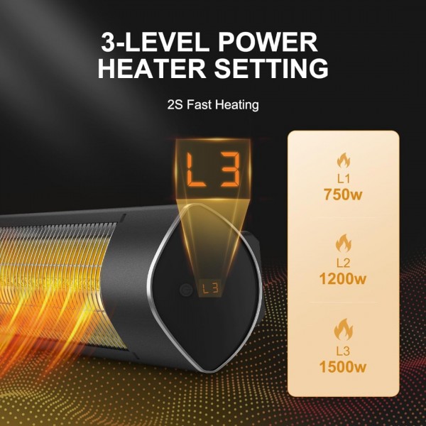 Pasapair Outdoor Heaters, Infrared Heaters with Remote, 3 Heat Settings, 24H Timer, IP65 Waterproof, Electric Patio Heaters with Tripod Stand for Garage,Patio,Home