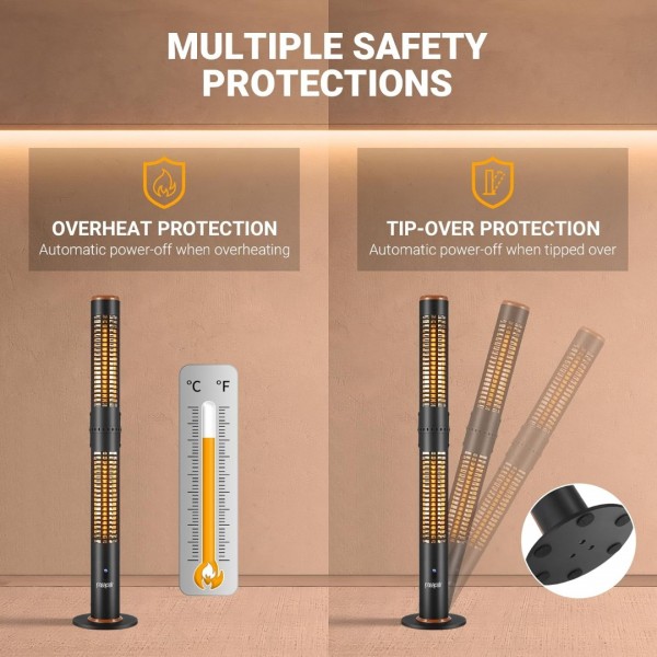 Pasapair Electric Patio Heater,1500W Infrared Outdoor Heater with Remote,Portable Freestanding Tower Heater,Overheating Protection, Tip-Over Protection, IP55 Waterproof