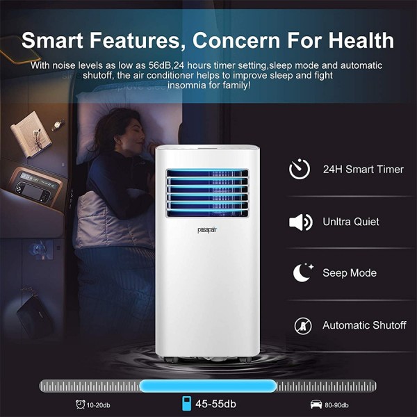 Pasapair Portable Air Conditioner/Air Cooler 10000 BTU with Dehumidifier&Fan Mode/Quiet AC unit Cools Rooms to 400 sq.ft,with Remote Control,LED Panel/Timer/Window Mount Exhaust Kit for Home Office