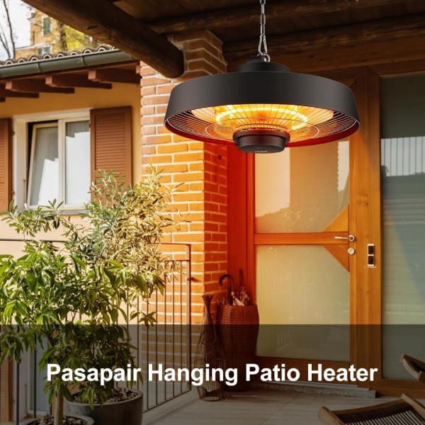 Pasapair Electric Patio Hanging Heater 1500W, Infrared Patio Heater for Indoor and Outdoor,1s Fast Heating,Ceiling Mounted Heater With Remote,IP44 Waterproof