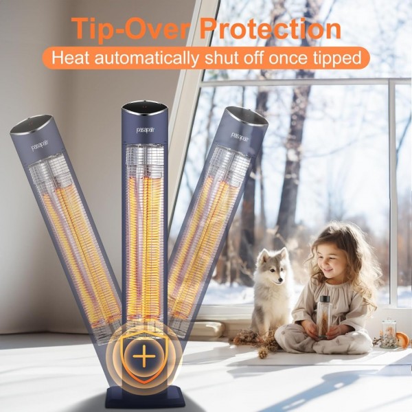 Pasapair Electric Patio Heater,1s Heating Infrared Outdoor Heaters with Remote, 2 Heat Levels and 24H Timer, Portable Freestanding Tower Heater, Overheating, Tip-Over Protection,IPX5 Waterproof，Blue