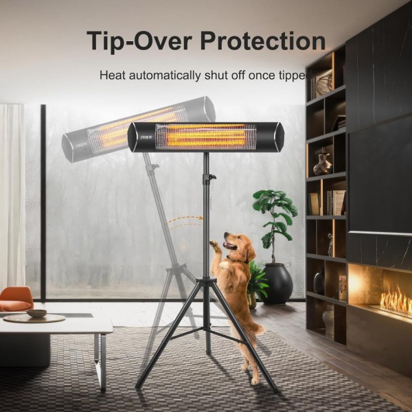 Pasapair Outdoor Heaters, Infrared Heaters with Remote, 3 Heat Settings, 24H Timer, IP65 Waterproof, Electric Patio Heaters with Tripod Stand for Garage,Patio,Home
