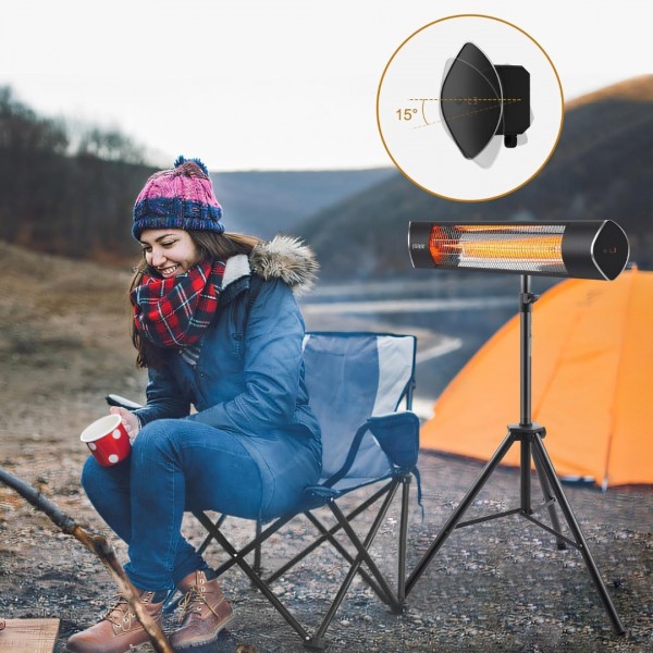Pasapair Outdoor Heaters, Infrared Heaters with Remote, 3 Heat Settings, 24H Timer, IP65 Waterproof, Electric Patio Heaters with Tripod Stand for Garage,Patio,Home