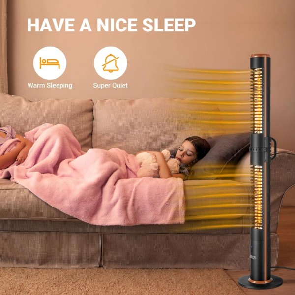 Pasapair Electric Patio Heater,1500W Infrared Outdoor Heater with Remote,Portable Freestanding Tower Heater,Overheating Protection, Tip-Over Protection, IP55 Waterproof