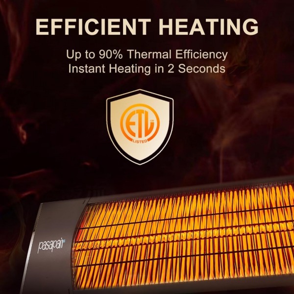 Pasapair Electric Outdoor Heater-Infrared Patio Heaters With Remote-1s Heating and 3 Heat Levels Wall Mounted Infrared Heater Quiet and Odorless-24H Timer,IP55 Waterproof,Blue