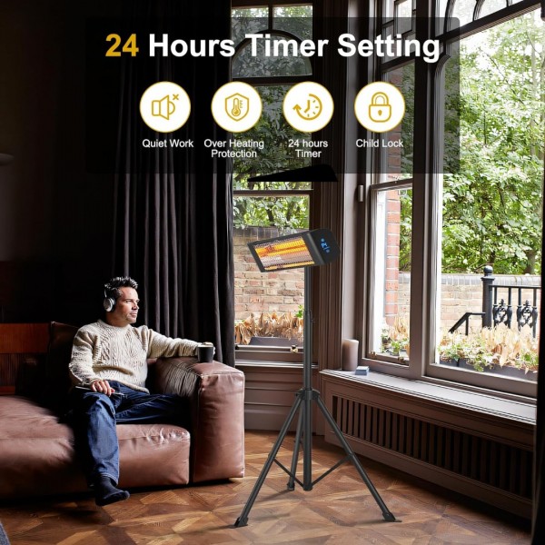 Pasapair Electric Patio Heater with APP Control - 1500W Outdoor Heater Fast Heating with 4 Power Setting - Wall Mounted Infrared Heater Quiet and Odorless - IP65 Waterproof and 24H Timer