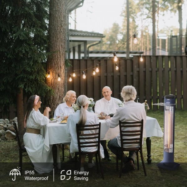 Pasapair Electric Patio Heater,1s Heating Infrared Outdoor Heaters with Remote, 2 Heat Levels and 24H Timer, Portable Freestanding Tower Heater, Overheating, Tip-Over Protection,IPX5 Waterproof，Blue