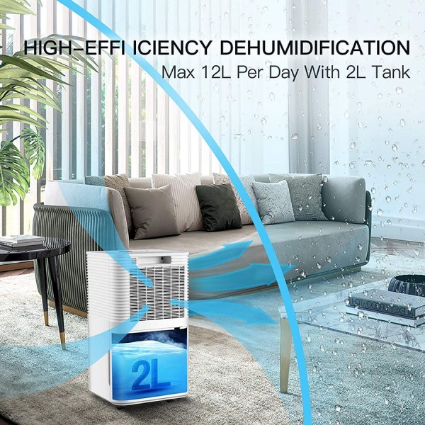 Pasapair 12L/24H electronic dehumidifier ，2L water tank