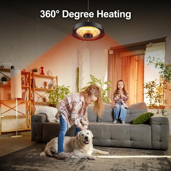 Pasapair Electric Patio Hanging Heater 1500W, Infrared Patio Heater for Indoor and Outdoor,1s Fast Heating,Ceiling Mounted Heater With Remote,IP44 Waterproof