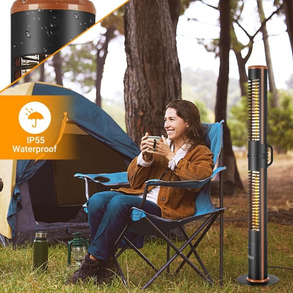 Pasapair Electric Patio Heater,1500W Infrared Outdoor Heater with Remote,Portable Freestanding Tower Heater,Overheating Protection, Tip-Over Protection, IP55 Waterproof