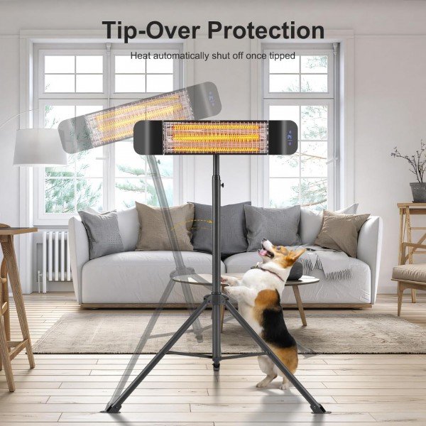 Pasapair Electric Patio Heater with APP Control - 1500W Outdoor Heater Fast Heating with 4 Power Setting - Wall Mounted Infrared Heater Quiet and Odorless - IP65 Waterproof and 24H Timer