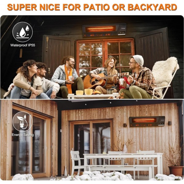 Pasapair Infrared Patio Heater, Electric Wall Mounted Heater for Restaurant,1500W Fast Heating,3D Flame Display,24H Timers,IP65 Waterproof Outdoor Heaters