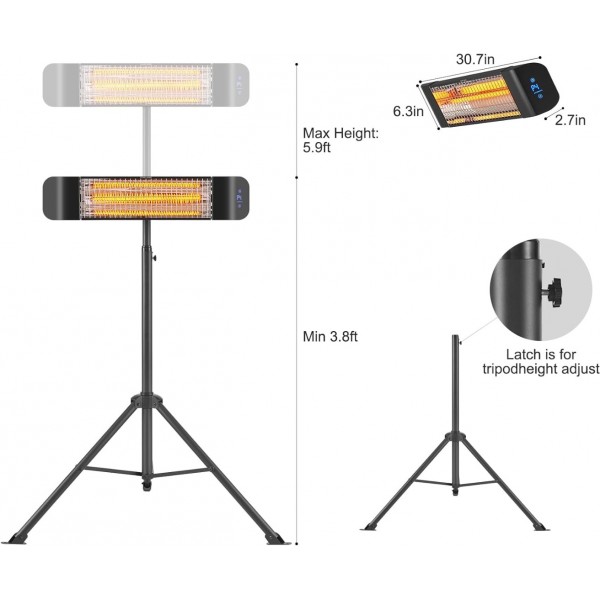 Pasapair Electric Patio Heater with APP Control - 1500W Outdoor Heater Fast Heating with 4 Power Setting - Wall Mounted Infrared Heater Quiet and Odorless - IP65 Waterproof and 24H Timer