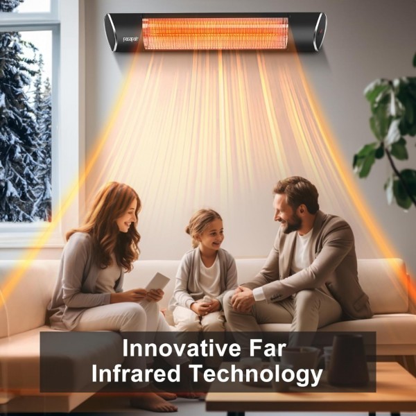 Pasapair Electric Outdoor Heater-Infrared Patio Heaters With Remote-1s Heating and 3 Heat Levels Wall Mounted Infrared Heater Quiet and Odorless-24H Timer