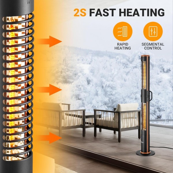 Pasapair Electric Patio Heater,1500W Infrared Outdoor Heater with Remote,Portable Freestanding Tower Heater,Overheating Protection, Tip-Over Protection, IP55 Waterproof