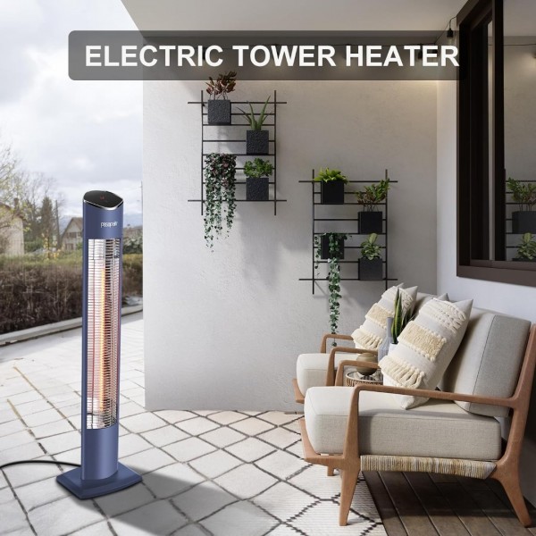 Pasapair Electric Patio Heater,1s Heating Infrared Outdoor Heaters with Remote, 2 Heat Levels and 24H Timer, Portable Freestanding Tower Heater, Overheating, Tip-Over Protection,IPX5 Waterproof，Blue