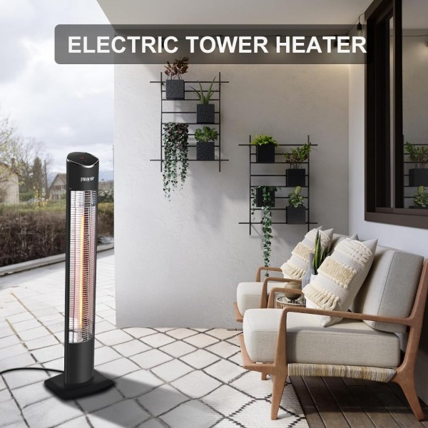 Pasapair Electric Patio Heater,1s Heating Infrared Outdoor Heaters with Remote, 2 Heat Levels and 24H Timer, Portable Freestanding Tower Heater, Overheating, Tip-Over Protection,IPX5 Waterproof