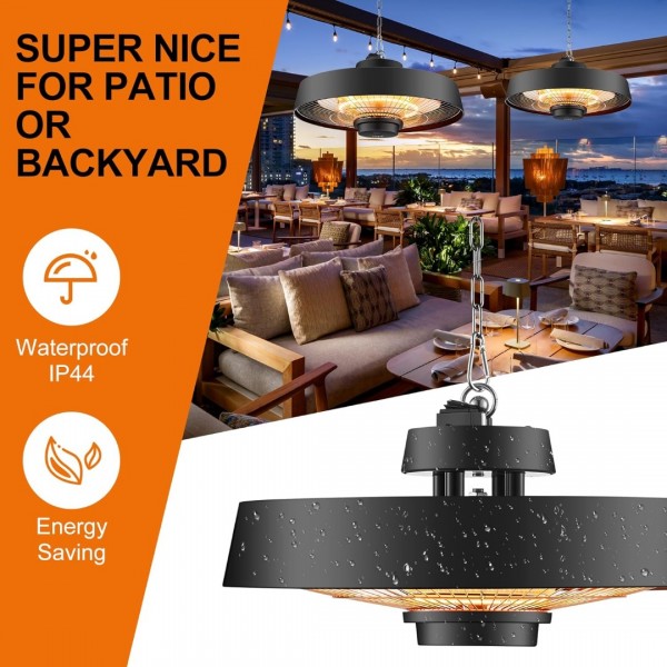 Pasapair Electric Patio Hanging Heater 1500W, Infrared Patio Heater for Indoor and Outdoor,1s Fast Heating,Ceiling Mounted Heater With Remote,IP44 Waterproof