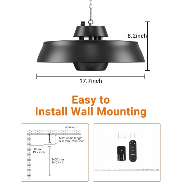 PASAPAIR 1500W IP24 Carbon Infrared Hanging Patio Heater, Outdoor Warmth